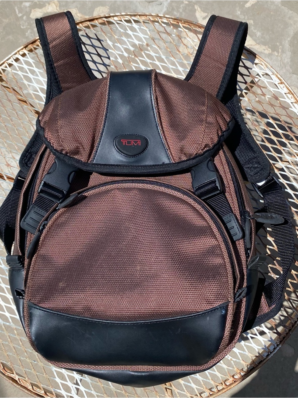 Tumi T2 Backpack Copper Ballistic Nylon & Leather Bottom Padded straps
